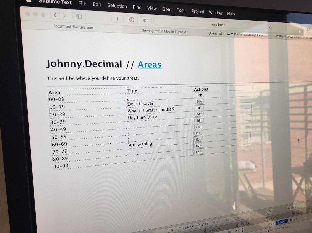 A very basic HTML table showing some JD areas.